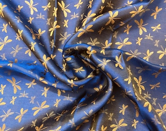 PURE MULBERRY SILK fabric by the yard - Dragon fly silk fabric - Handmade fabric - Organic fiber - Vintage textile - Dress making