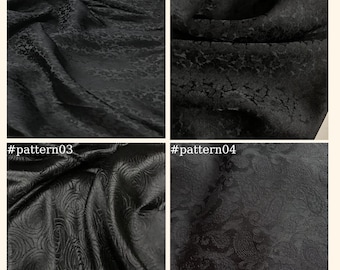Pode incluir: Quatro amostras de tecido preto com padrões em relevo diferentes. As amostras são etiquetadas como #pattern01, #pattern02, #pattern03 e #pattern04.