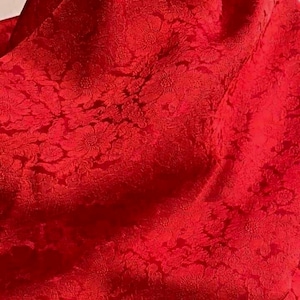 PURE MULBERRY SILK fabric by the yard - Red floral silk - Handmade fabric - Organic fiber - Silk apparel fabric - Dress making - Red silk