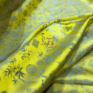 PURE MULBERRY SILK fabric by the yard - Lemon yellow floral silk - Organic fiber - Vintage textile - Dress making - Silk apparel fabric