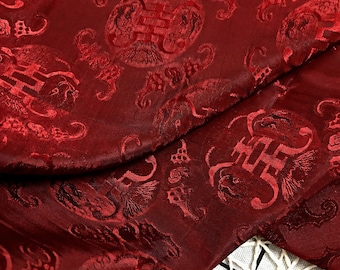 PURE MULBERRY SILK fabric by the yard - Dark red pattern silk - Handmade fabric - Gift for women - Silk for sewing - Dress making