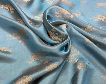 FLORAL MULBERRY SILK fabric by the yard - Blue silk fabric - Handmade silk - Dress making - Silk apparel fabric - Gift for her - Fabric silk