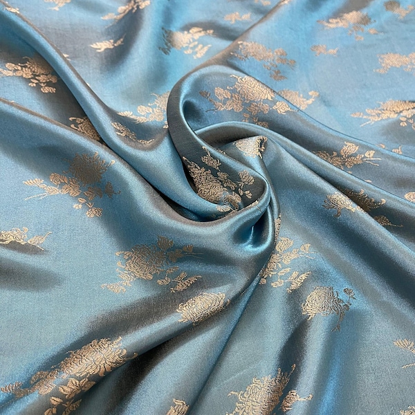 Tela de seda mora floral cortada a medida - Tela de seda azul - Seda hecha a mano - Confección de vestidos - Tela de seda para prendas - Regalo para ella - Tela de seda