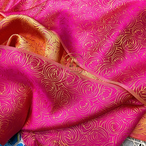 PURE MULBERRY SILK fabric by the yard - Rose pattern - Handmade fabric - Organic fiber - Vintage textile - Dress making - Silk for sewing