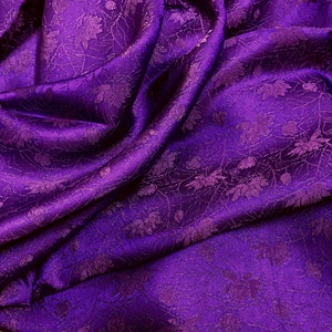 FLORAL MULBERRY SILK fabric by the yard - Purple silk with lotus flower pattern - Handmade silk - Luxury silk - Gift for her - Dress making