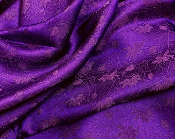 FLORAL MULBERRY SILK fabric by the yard - Purple silk with lotus flower pattern - Handmade silk - Luxury silk - Gift for her - Dress making