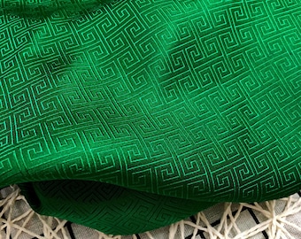 PURE MULBERRY SILK fabric by the yard - Green silk with pattern fabric - Organic fiber - Making dress - Gift for women - Silk apparel fabric