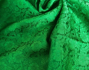 FLORAL MULBERRY SILK fabric by the yard - Green silk - Chrysanthemum pattern - Handmade silk - Organic fiber - Sewing clothes - Dressmaking