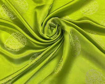 PURE MULBERRY SILK fabric by the yard - Floral pattern silk - Handmade silk - Silk apparel fabric - Dress making - Green silk - Gift for her