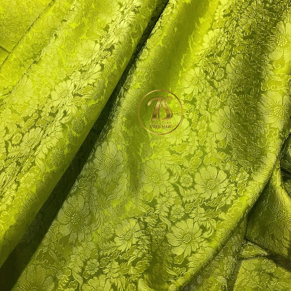 Tela de SEDA PURA MORERA cortada a medida - Estampado de crisantemos - Tela hecha a mano - Textil vintage - Confección de vestidos - Seda para coser