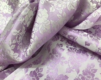 PURE MULBERRY SILK fabric by the yard - Purple silk with rose pattern - Handmade silk - Organic fiber - Silk apparel fabric - Dressmaking
