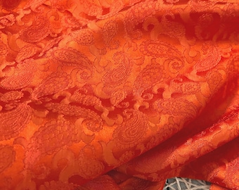 PURE MULBERRY SILK fabric by the yard - Orange silk with pattern fabric - Handmade silk - Organic fiber - Dress making - Silk apparel fabric