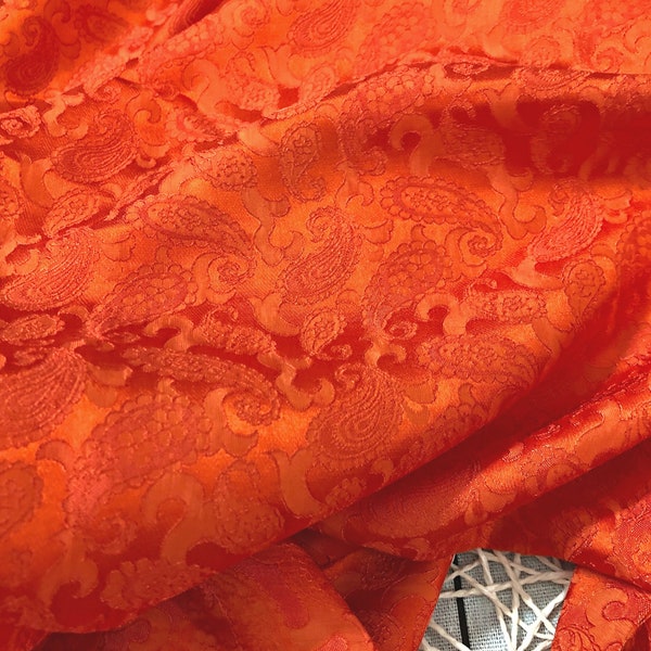 PURE MULBERRY SILK fabric by the yard - Orange silk with pattern fabric - Handmade silk - Organic fiber - Dress making - Silk apparel fabric