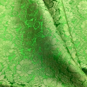 PURE MULBERRY SILK fabric by the yard - Green silk with Chrysanthemum pattern - Handmade silk - Silk for sewing - Dressmaking - Gift for her
