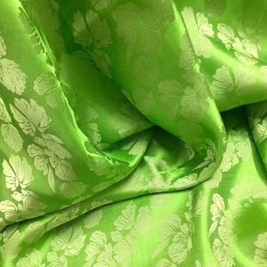 PURE MULBERRY SILK fabric by the yard - Green silk with flower pattern - Handmade silk fabric - Fabric silk - Gift for her - Silk for sewing