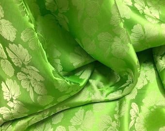 PURE MULBERRY SILK fabric by the yard - Green silk with flower pattern - Handmade silk fabric - Fabric silk - Gift for her - Silk for sewing