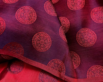 PURE MULBERRY SILK fabric by the yard - Red pattern silk fabric - Organic fiber - Handmade silk fabric - Gift for her - Silk apparel fabric