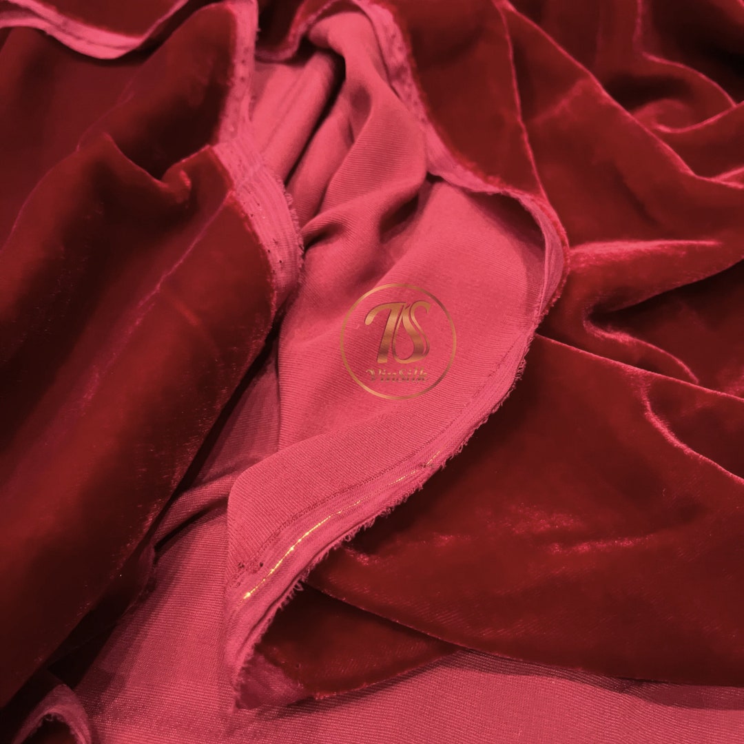 100% MULBERRY SILK VELVET Fabric by the Yard – Red Silk - Luxury Silk ...