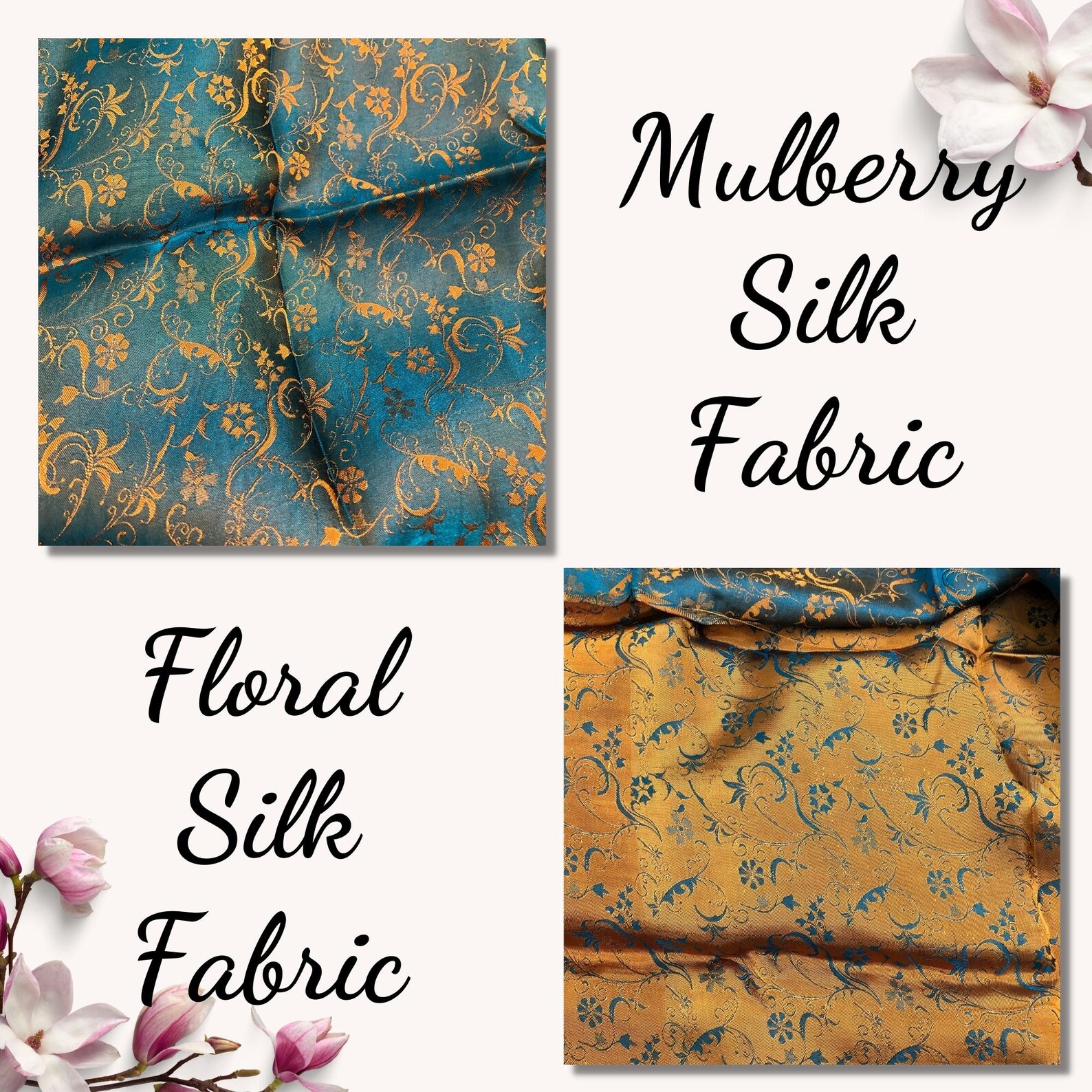 PURE MULBERRY SILK Fabric by the Yard Floral Silk Fabric - Etsy