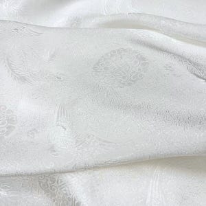 PURE MULBERRY SILK fabric by the yard - White pattern silk - Organic fiber - Vintage textile - Dress making - Silk for sewing - Gift for her
