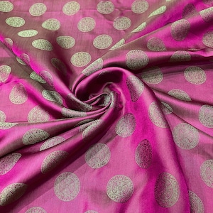 PURE MULBERRY SILK fabric by the yard - Pink silk with pattern fabric - Handmade silk - Vintage textile - Dress making - Gift for women