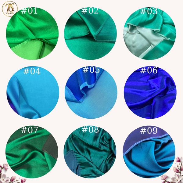 Blue, Green SATIN MULBERRY SILK fabric by the yard - Handmade silk fabric - Organic fiber - Vintage textile - Dress making - Gift for women