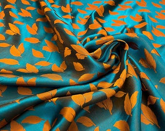 Tela de SEDA MORERA PURA cortada a medida - Seda estampada - Seda hecha a mano - Confección de vestidos - Seda para coser - Regalo para ella - Seda azul y naranja
