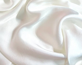 SATIN MULBERRY SILK fabric by the yard - White silk - Handmade fabric - Organic fiber - Dressmaking - Silk apparel fabric - Sewing clothes