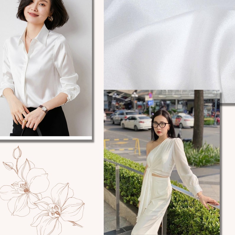 Tejido SATIN MULBERRY SILK cortado a medida Seda blanca Tejido hecho a mano Fibra orgánica Confección Tela de ropa de seda Coser ropa imagen 7