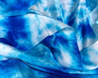 100% Mulberry Silk Habotai fabric by the yard - Blue Silk Habutai - 10mm - Handmade silk - Making dress - Gift for women - Silk for sewing