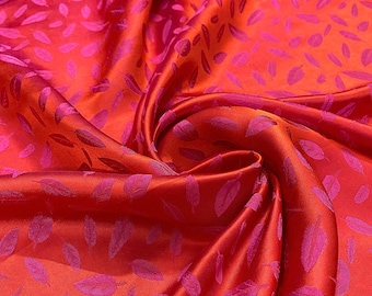 PURE MULBERRY SILK fabric by the yard - Orange silk with pink pattern fabric - Handmade silk - Vintage textile - Dress making - Gift for her