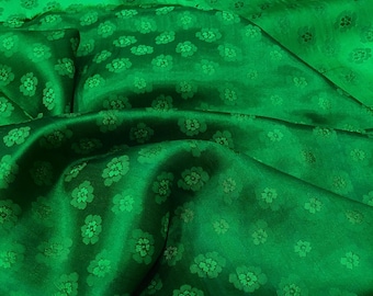 PURE MULBERRY SILK fabric by the yard - Green floral silk fabric - Handmade fabric - Vintage textile - Gift for women - Silk apparel fabric