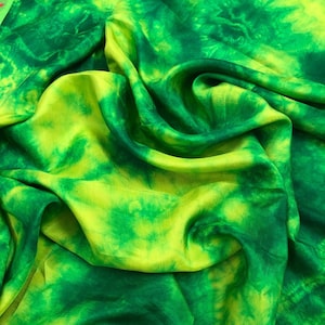 100% Mulberry Silk Habotai fabric by the yard - Green and yellow Silk Habutai - Lining silk for Skirt, Scarf – Plain Habutai– Gift for women