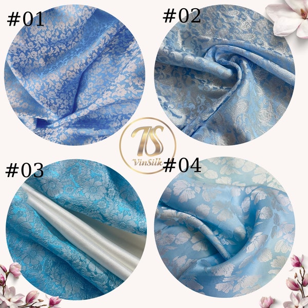 Tejido PURE MULBERRY SILK cortado a medida - Tejido floral azul - Seda hecha a mano - Fibra orgánica - Confección de vestidos - Regalo para mujer - Seda para coser