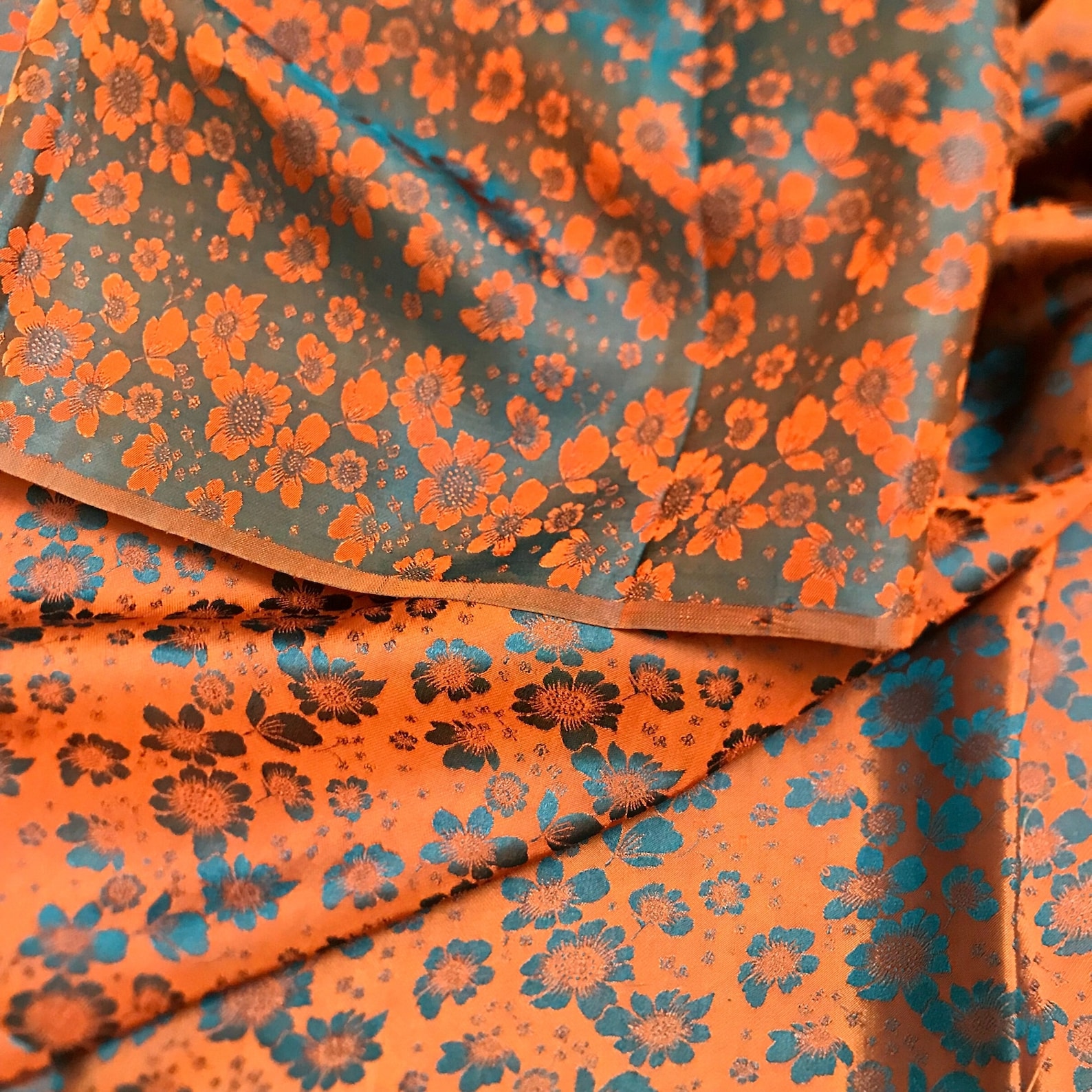 PURE MULBERRY SILK Fabric by the Yard Green Silk With Orange Etsy