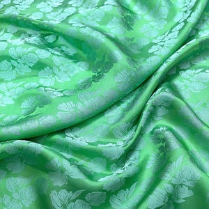 PURE MULBERRY SILK fabric by the yard - Green floral silk fabric - Handmade silk - Dress making - Silk apparel fabric - Gift for women
