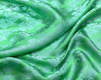 PURE MULBERRY SILK fabric by the yard - Green floral silk fabric - Handmade silk - Dress making - Silk apparel fabric - Gift for women
