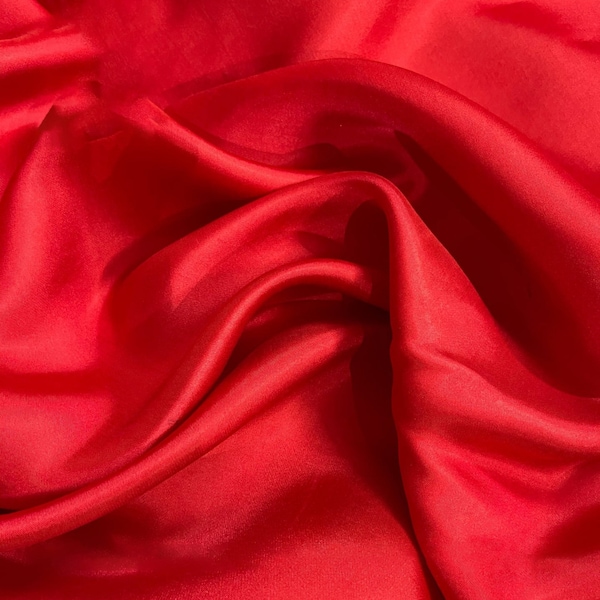 PURE MULBERRY SILK fabric by the yard - Red silk fabric - Handmade fabric - Organic fiber - Vintage textile - Dress making - Wedding dress