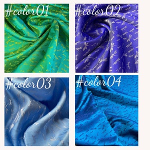 PURE MULBERRY SILK fabric by the yard - Dragon fly pattern - Handmade fabric - Gift for her -  Silk for sewing - Sewing clothes - Blue silk