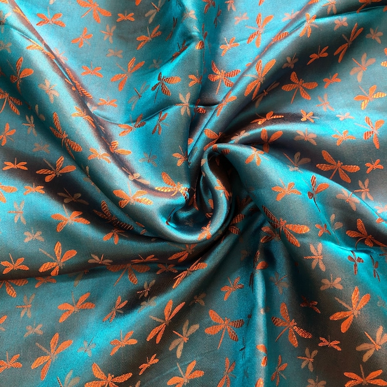 PURE MULBERRY SILK Fabric by the Yard Blue Silk With Orange Etsy