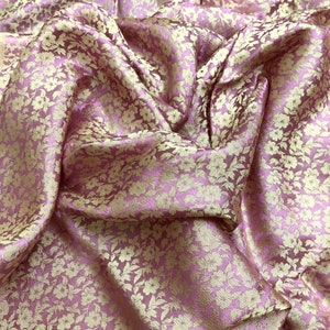 PURE MULBERRY SILK fabric by the yard - Floral Silk - Pink silk with white flowers - Handmade in Vietnam - Luxury silk - Gift for women
