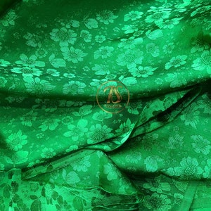 FLORAL MULBERRY SILK fabric by the yard - Green silk - Handmade silk fabric - Organic fiber - Dress making - Silk for sewing - Gift for her