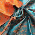 PURE MULBERRY SILK fabric by the yard - Blue silk with Orange Dragonfly pattern - Natural silk - Dressmaking - Gift for women product logo