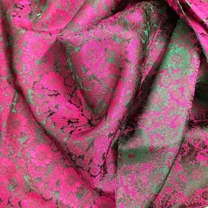 PURE MULBERRY SILK fabric by the yard - Chrysanthemum Pattern - Pink flower fabric - Handmade silk fabric - Silk for sewing - Dress making