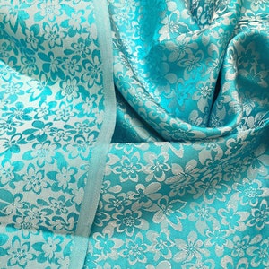 PURE MULBERRY SILK fabric by the yard - Floral silk - Handmade fabric - Dress making - Silk apparel fabric - Blue silk - Silk for sewing