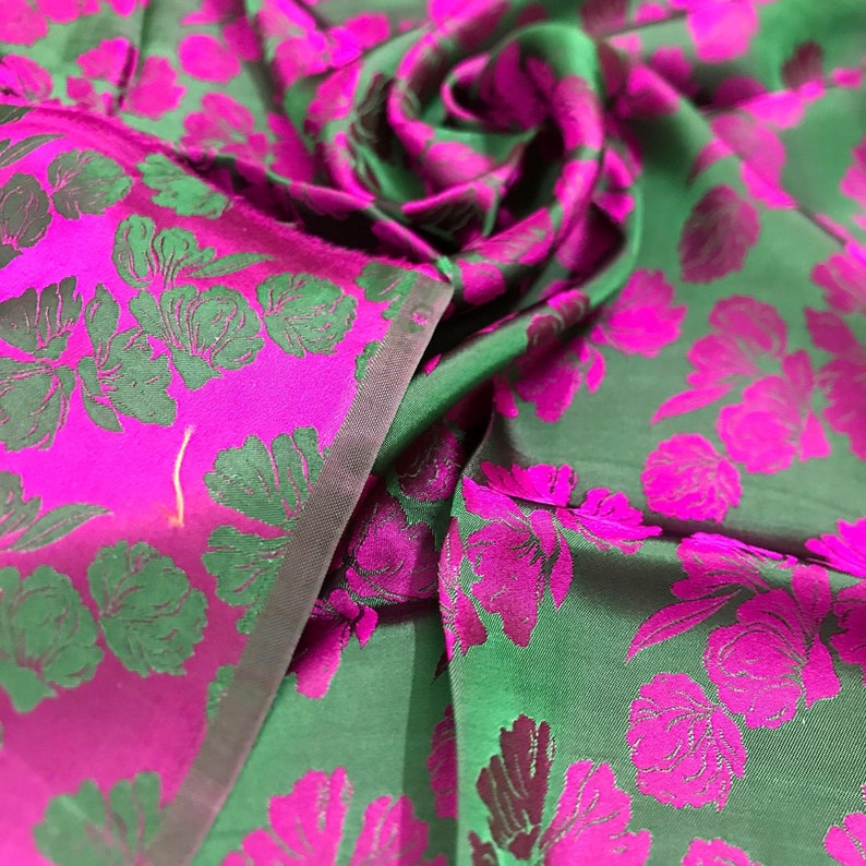 MULBERRY SILK Fabric by the Yard Green Silk With Purple Etsy