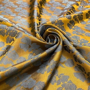Tessuto di SETA DI GELSO FLOREALE tagliato su misura - Seta floreale - Seta fatta a mano - Confezione abiti - Seta gialla - Regalo per donna - Tessuto per abbigliamento in seta