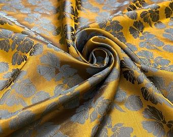 FLORAL MULBERRY SILK fabric by the yard - Floral silk - Handmade silk - Dress making - Yellow silk - Gift for women - Silk apparel fabric