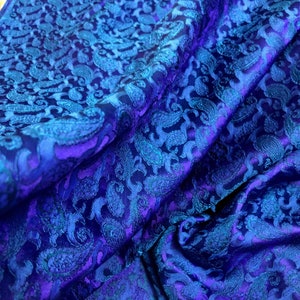 PURE MULBERRY SILK fabric by the yard - Blue silk with Paisley pattern - Natural silk - Dressmaking - Gift for women - Silk for sewing