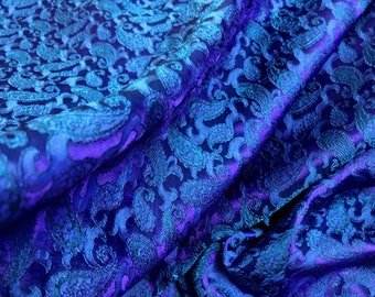 PURE MULBERRY SILK fabric by the yard - Blue silk with Paisley pattern - Natural silk - Dressmaking - Gift for women - Silk for sewing